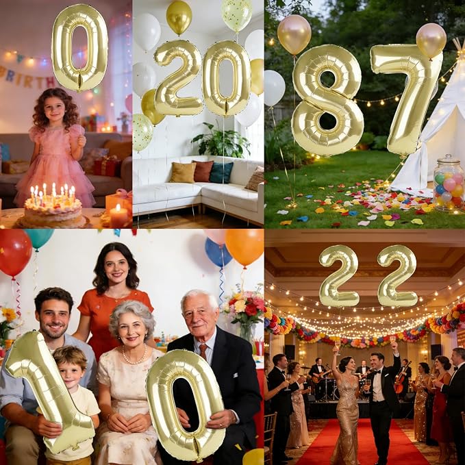 40 Inch Number 87 Balloons for 87th Birthday Party Decorations, 0-100 Champagne - Image 7