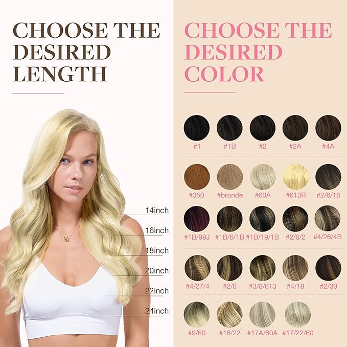 GOO GOO Tape in Hair Extensions Human Hair, 613R Bleach Blonde, 26inch 60g 20pcs, Skin Weft Seamless Invisible, Silky Straight with Thick Ends, Remy Human Hair