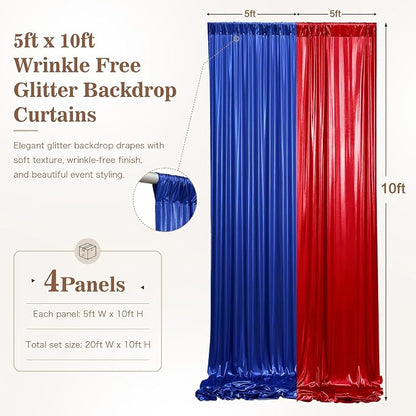 20ft x 10ft Red Royal Blue Sequin Backdrop Curtain - Image 4