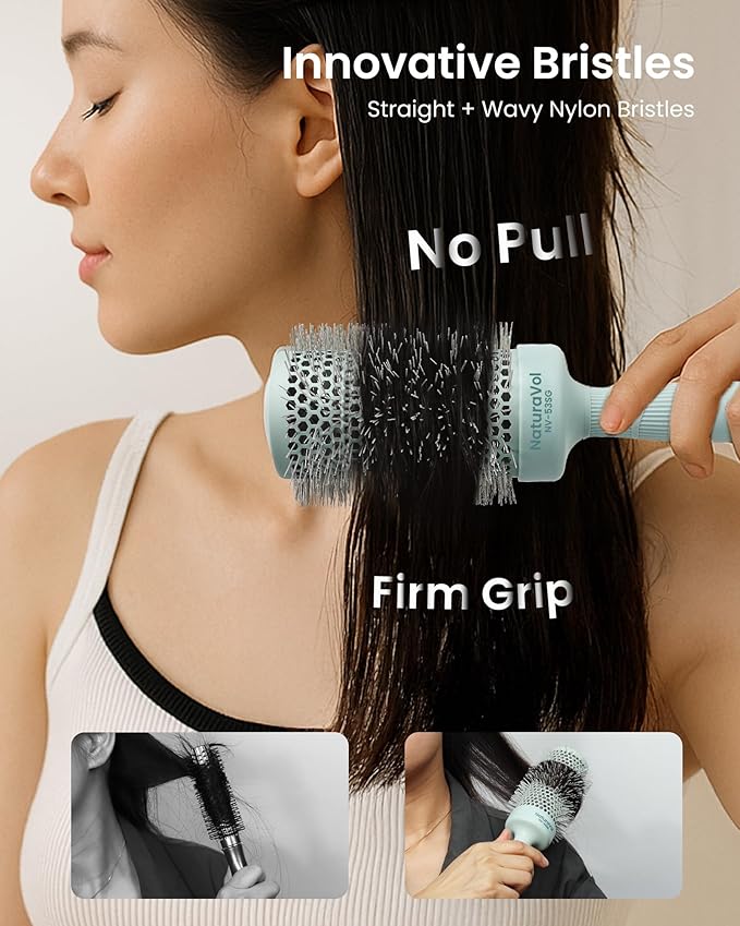AIMIKE NaturaVol Round Brush for Blow Out, Large Round Hair Brush Nano Thermal Ceramic & Ionic Tech, for Blow Drying & Salon-like Styling at Home, Maximum Volume and Shine- 2.1" Barrel, 3" w/Bristle