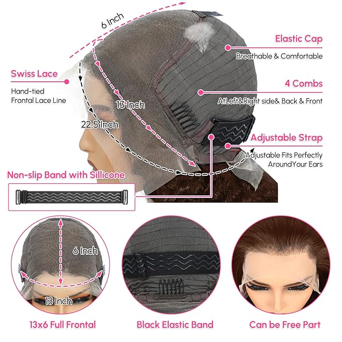30 Inch Chocolate Brown Deep Wave Lace Front Wigs Human Hair 210 Density 13x6 HD Lace Frontal Wigs Human Hair Pre Plucked Brown Curly Glueless Wigs Human Hair for Women