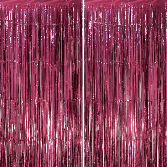 Voircoloria Burgundy Foil Fringe Backdrop Curtains, 2 Pack | Tinsel Streamers by Voircoloria