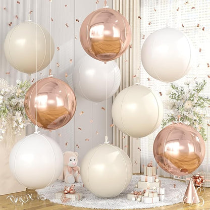Cream White Gold Round Foil Balloons 9 pcs, Metallic Giant 4D Round Balloons 22 by Cledeco