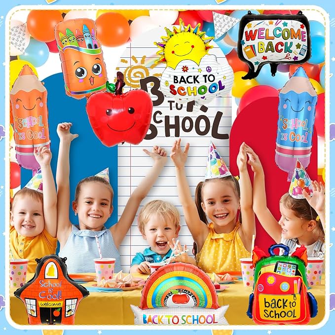 9 Pcs Back to School Balloons, Rainbow Balloon, Colorful Schoolbag Pencil Foil - Image 5