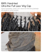 Human Hair Boho Curls Hand-Tied HD Full Lace Wig - 36" Salon-Level Small Box Synthetic Braids (100 Braids, High Density) Pre-Cut Swiss HD Lace, Pre-Plucked, Knotless - 1B/30 Ombre Brown