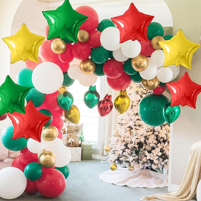 Red Green Gold Star Foil Balloons, 18 Inch Large Metallic Stars Balloons Helium - Image 5