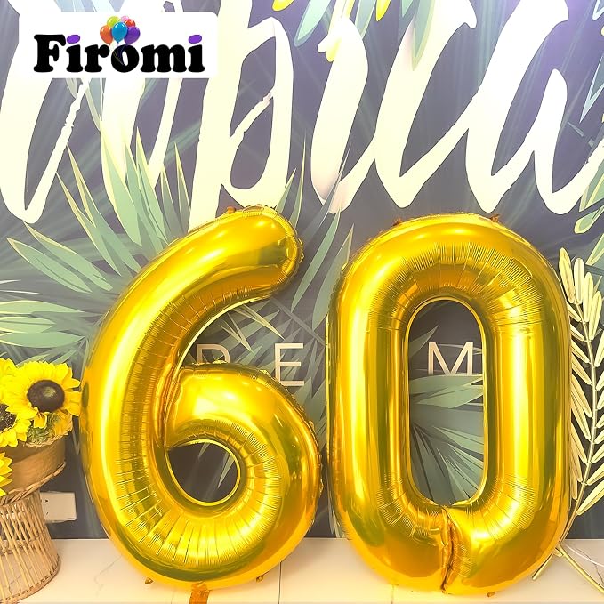 FIROMI 60 Number Balloons Gold Big Foil Mylar 60th Balloon Numbers 40-inch | - Image 4
