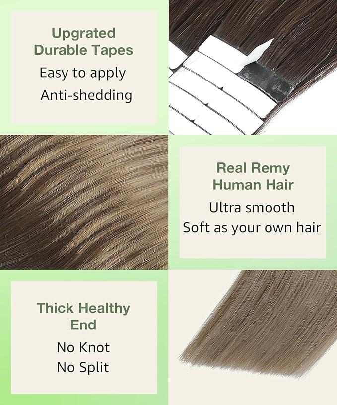 SURNEL 18 inch Tape in Hair Extensions Balayage 2 Dark Brown Fading to 6 and 18 Ash Blonde Tape in Human Hair Extensions 20 pcs 50g(#2/6/18-18)