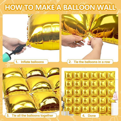 NISOCY 36PCS Metallic Gold Square Foil Balloons Wall Backdrop | Double Sided - Image 4