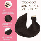 GOO GOO Tape in Hair Extensions Human Hair, 2A Light Brown, 22inch 30g 10pcs, Skin Weft Seamless Invisible, Silky Straight with Thick Ends, Remy Human Hair