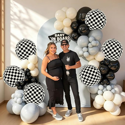 6 Pcs 4D Checkered Balloons, 22 Inch Black White Checkerboard Foil Balloons | - Image 4