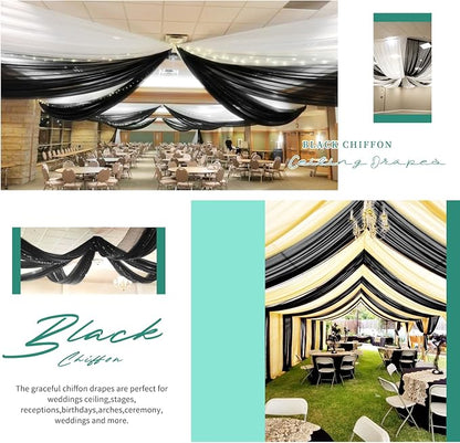 4 Panels Black Ceiling Drapes for Wedding 5ftx30ft Arch Draping Fabric Sheer - Image 5