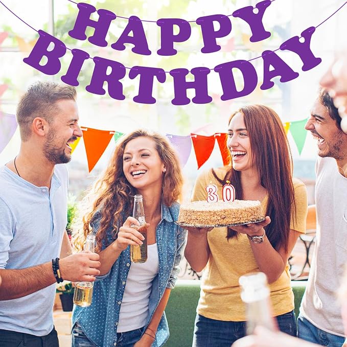 Purple Happy Birthday Banner Sign Birthday Backdrop Party Supplies - Image 9