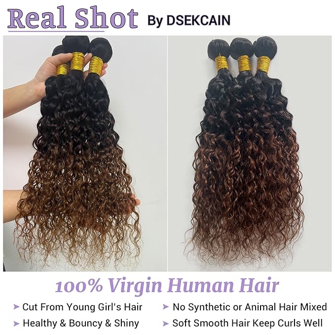 Ombre Bundles Human Hair Water Wave Chestnut Brown Ombre Water Wave Bundles T1B/2/30 Color 100% Real Human Hair Wavy Sew in Weft Weave 12 14 16 Inch