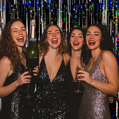 4 Packs Black Foil Fringe Curtain, Glitter Metallic Tinsel Backdrop - Image 2