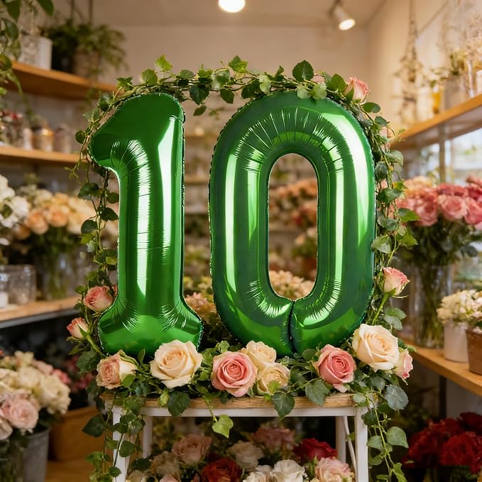Number 10 Balloons 40 Inch for 10 100 Birthday Party Decoration, Dark Green | - Image 3