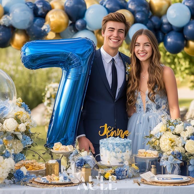 AULE 40 Inch 7 Blue Balloon Number Foil 0-9 Birthday Big Numbers | Birthday - Image 2