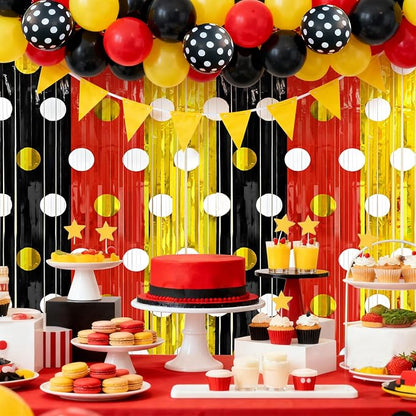 2 Packs Red Black Yellow Foil Fringe Curtain, Mouse Polka Dots Glitter Metallic - Image 3