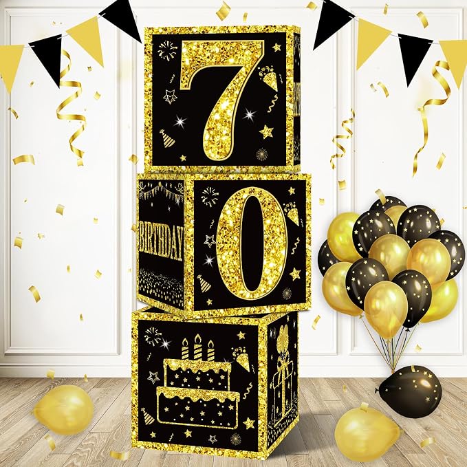 Eiurteao 3pcs Black Gold 70th Birthday Decorations Boxes by Eiurteao