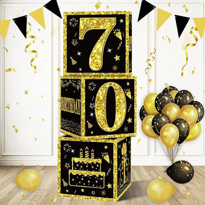 Eiurteao 3pcs Black Gold 70th Birthday Decorations Boxes by Eiurteao