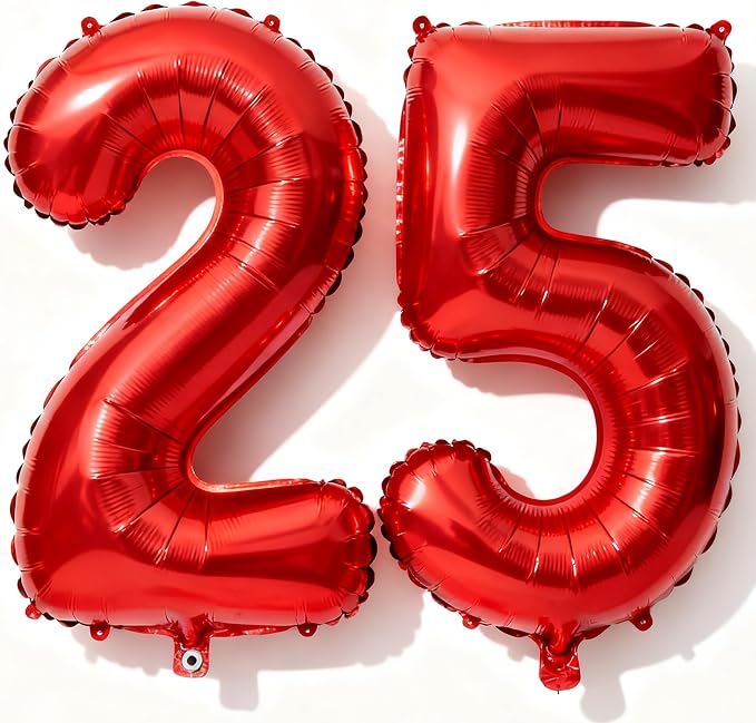 Red Number 25 Balloons 40 Inch Giant Number Red 25 Foil Mylar Balloons by COLORFULELVES