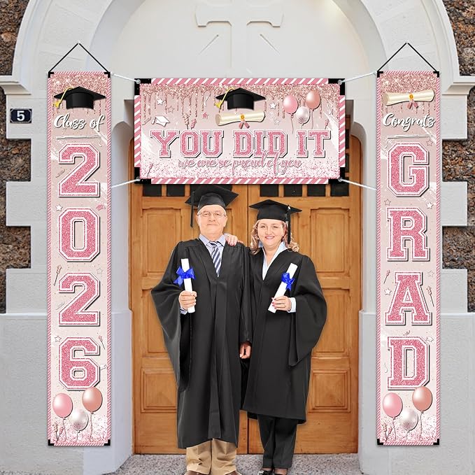 Pink Graduation Decorations Graduation Banner Class of 2026 Congrats Grad Porch - Image 5