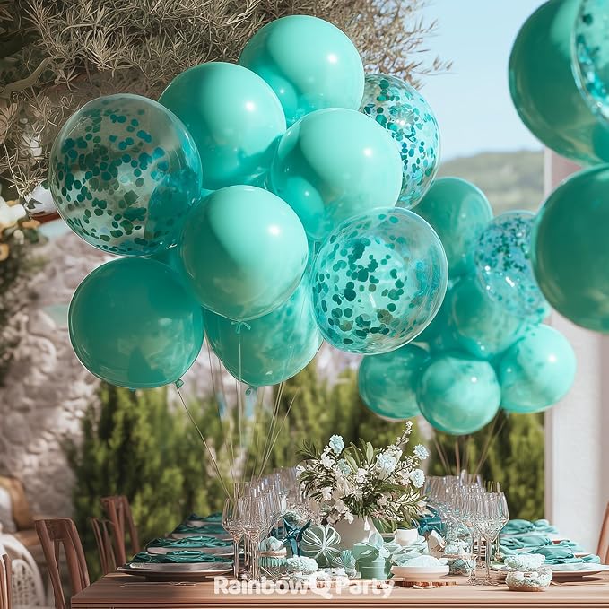RainbowQ Teal Balloons Confetti Latex Helium Party Balloon 55Pcs 12 Inch | - Image 3