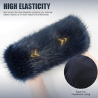 Faux Fur Headband for Women Elastic Fuzzy Thick Earmuffs Winter Headwrap Ear Muffs Furry Ear Warmers Cold Weather (Navy Blue)