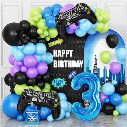 3th Birthday Video Game Balloons Arch, 3th Game Party Balloons Garland Kit 3th by Cledeco