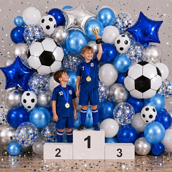 Soccer Balloons, Metallic Blue Silver Balloons - Image 7