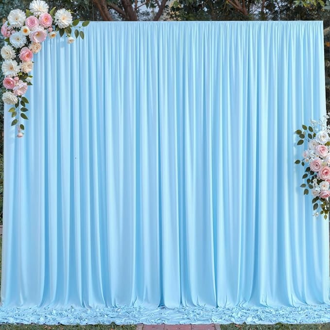 10 ft x 8 ft Wrinkle Free Baby Blue Backdrop Curtain - Image 4