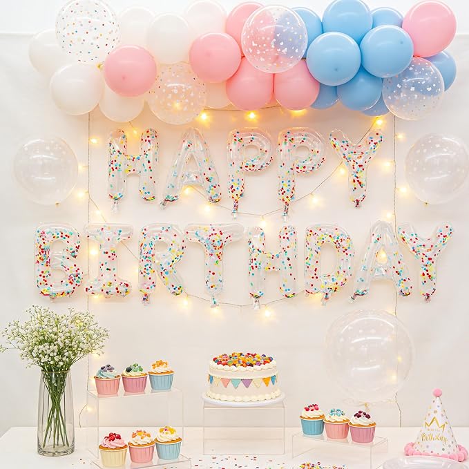 Happy Birthday Letter balloon banner, 16-inch Happy Birthday | clear sequined - Image 5