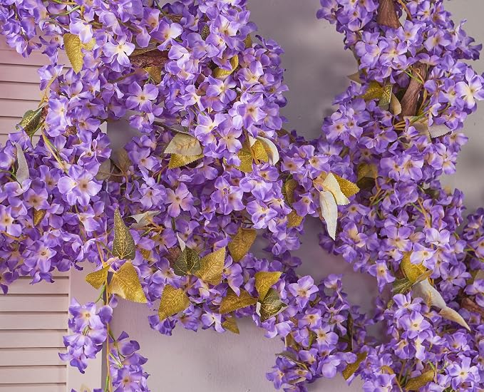 Artificial Flower Garland 2pcs 5.6ft Hydrangea Vine Decor, Hanging Faux - Image 9
