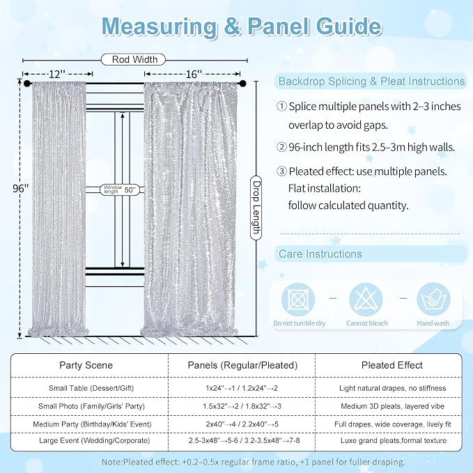Silver Sequin Backdrop 2 Panels 2FTx8FT Christmas Party Backdrop Curtains | - Image 5