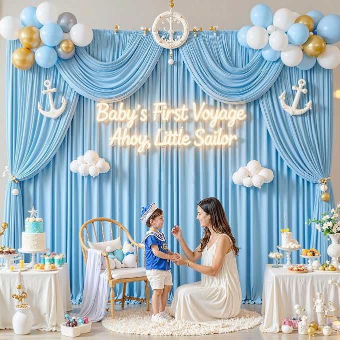 40 ft x 10 ft Wrinkle Free Baby Blue Backdrop Curtains - Image 7