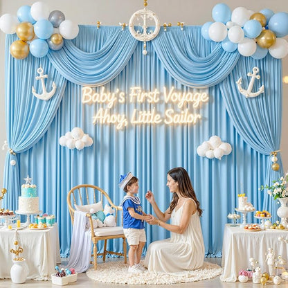 40 ft x 10 ft Wrinkle Free Baby Blue Backdrop Curtains - Image 7