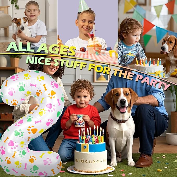 40 Inch Multi-color Dog Paw Balloons, Numeral 2 Birthday Balloons - Image 5