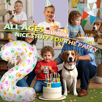 40 Inch Multi-color Dog Paw Balloons, Numeral 2 Birthday Balloons - Image 5