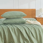 JELLYMONI 100% Natural Cotton Striped King Pillowcases Set, 2 Pack Green and White Stripes Pattern Printed Pillow Covers with Envelope Closure(Pillows are not Included)
