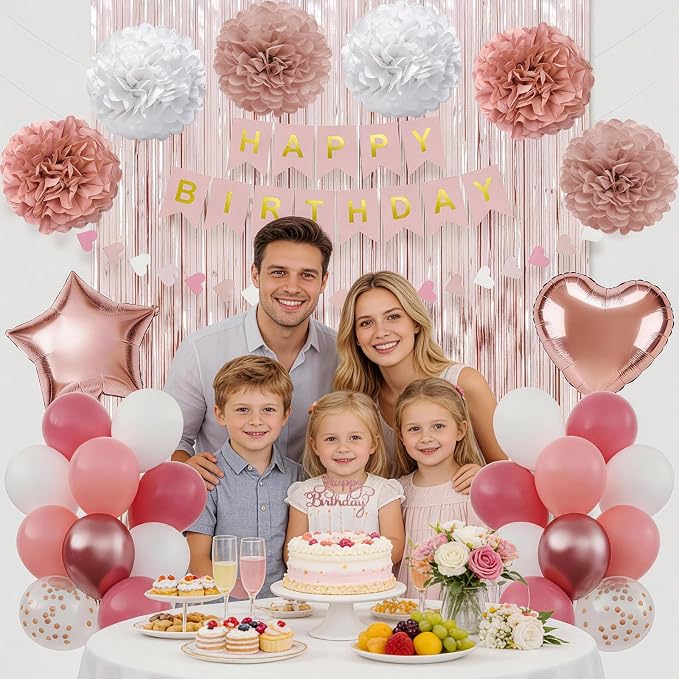 Dusty Pink Happy Birthday Party Decorations - Image 4