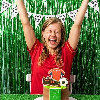 2 Pack Foil Curtain Backdrop Green Metallic Tinsel Foil Fringe Curtains Photo - Image 2