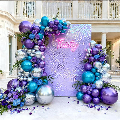 Bezente Frozen Balloons Set 60pcs 12 inch | Blue Purple and Metallic Silver - Image 7