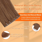 Full Shine Virgin Tape in Hair Extensions Human Hair Color 330 Burnt Orange Virgin Seamles Injected Tape in Extensions Double Sided Tape ins 12.5Grams 5Pcs 24 Inch Long Straight Hair for Festivals
