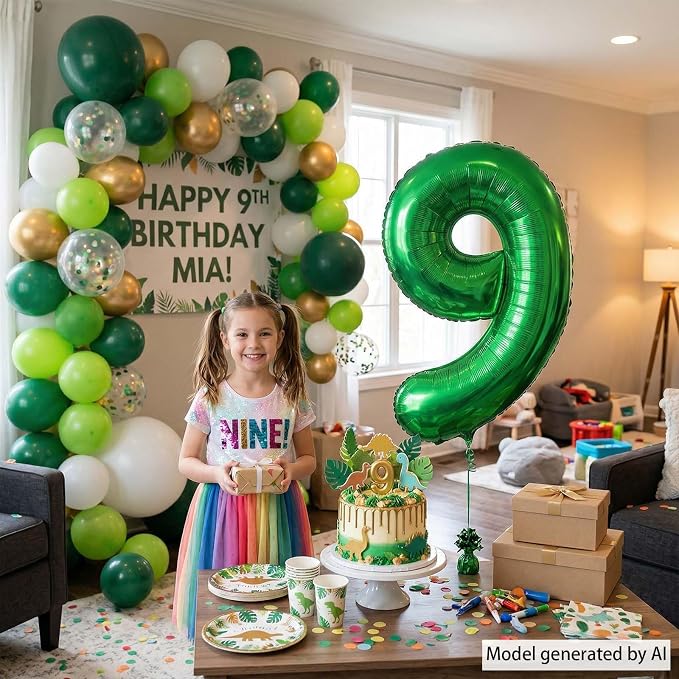 Green Number 9 Balloon 40 Inch, Vibrant Foil - Image 2