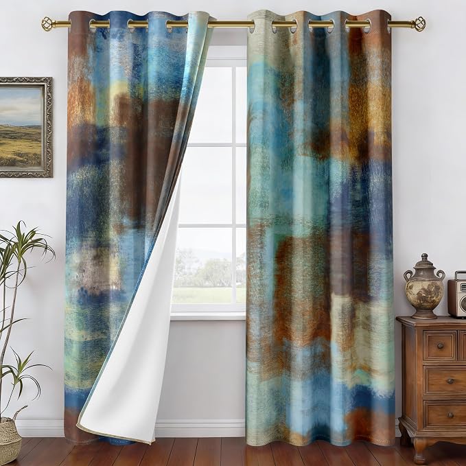 Asuexpect Abstract Curtains 2 Panels Abstract Rust Curtain Room Darkening - Image 3
