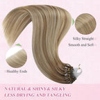 YoungSee Microlink Hair Extensions Human Hair Ombre Nicro Bead Hair Extensions Real Human Hair Brown with Blonde Balayage Micro Ring Human Hair Extensios 14In 50s 50g Pre Bonded Hair for Short Hair