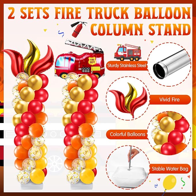 Kasyat 2 Set Fire Truck Party Balloon Column Stand Kit - Image 3