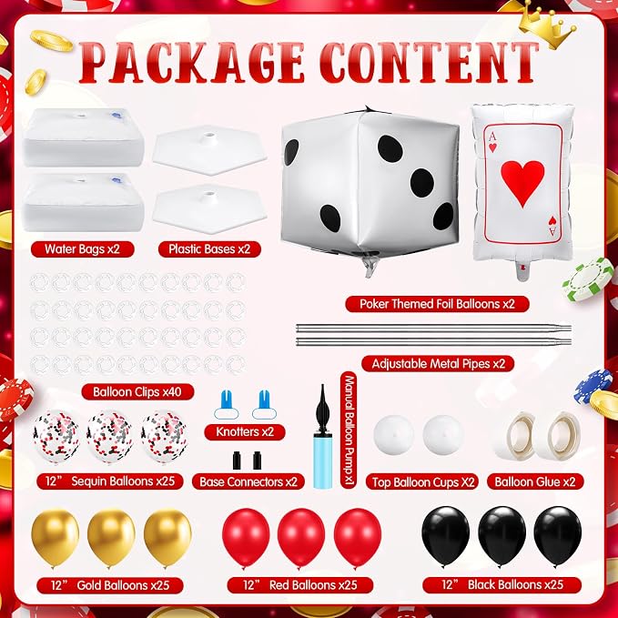 Kasyat 2 Set Casino Balloon Column Stand Kit Adjustable Red Black Gold Dice - Image 2