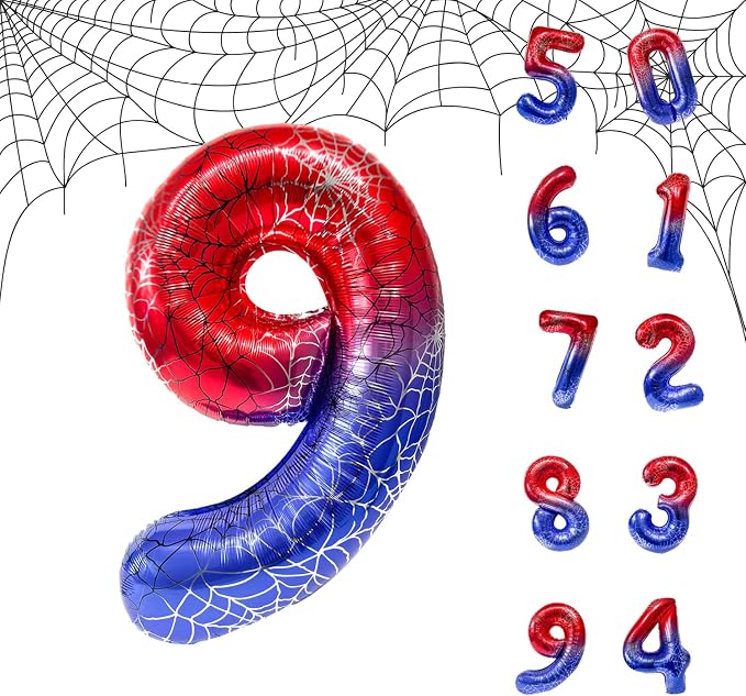 Spider Web 40Inch Foil Number Balloons Set 0-9 Includes Inflation Straws by Unknown