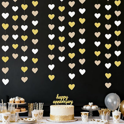 Heart Party Decorations Glitter Gold Champagne Gold White Paper Love Heart - Image 6
